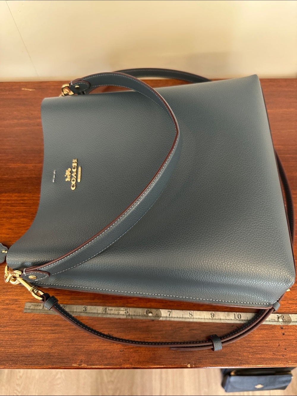 Coach Pebble Leather Crossbody in Slate with Lime Zip - Picture 5 of 9